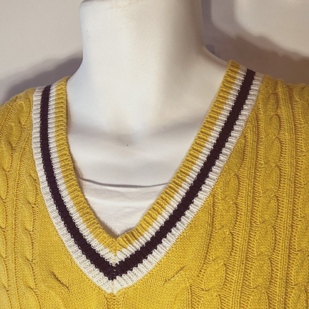 Wild Fable SZ M Yellow sleeveless V-neck cable knit vest Preppy, Classic Tennis - Picture 3 of 6